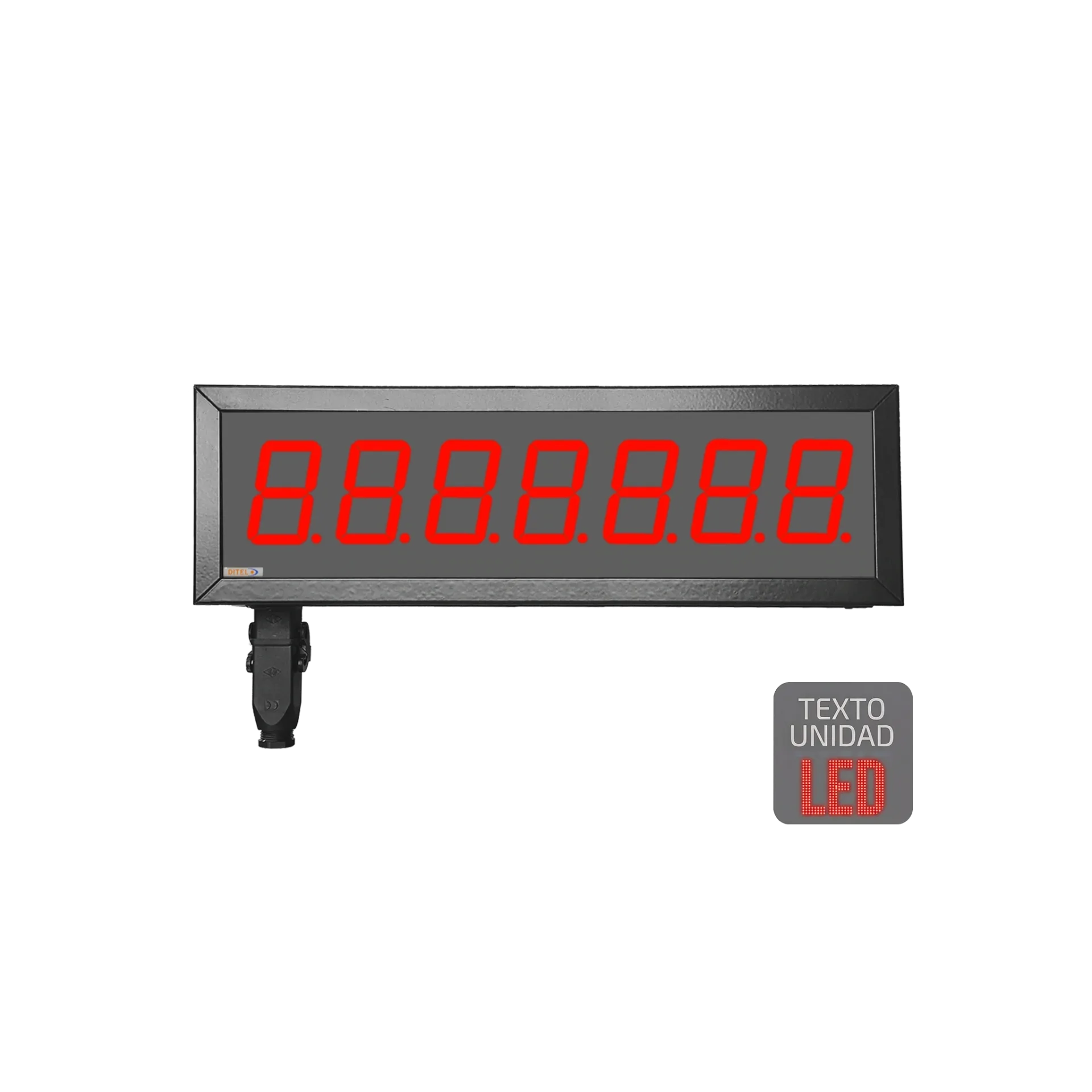 Visualizador Numerico 57mm, 7 digitos, BCD-Contador-Tacometro-Cronómetro +2R, Texto LED, IP65